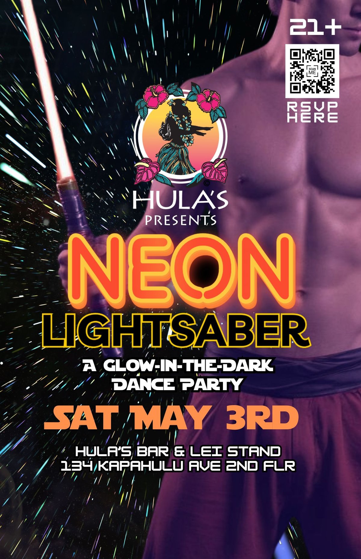 The May 3rd Neon flyer at Hula's